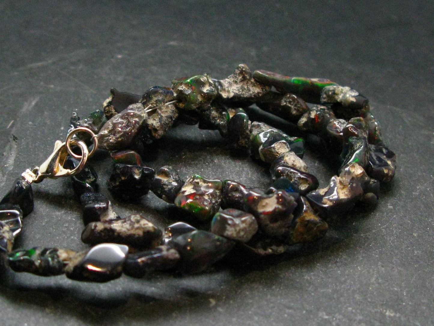 Rare Black Opal Beads Necklace From Australia - 18.5"