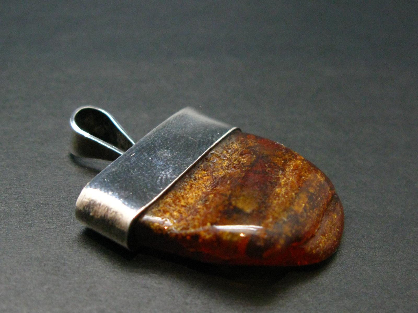 Natural Cognac Baltic Amber 925 Silver Pendant - 1.6"