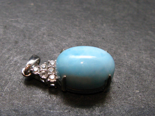 Summer’s Sea!! Rare Polished Cabochon Blue Larimar Pectolite Silver Pendant From Dominican Republic - 1.0" - 2.97 Grams
