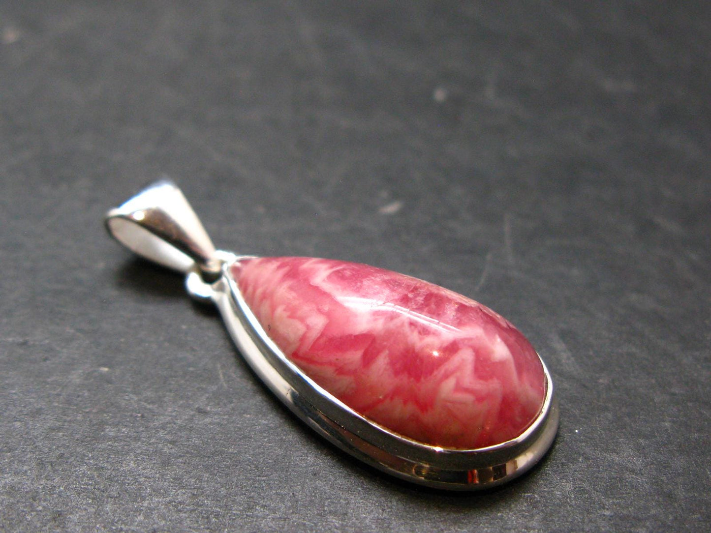 Rhodochrosite Silver Plated Pendant From Argentina - 1.4" - 6.73 Grams