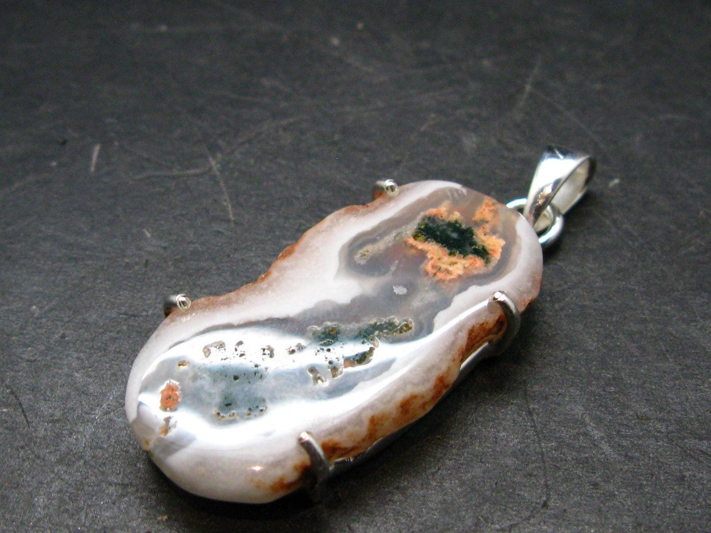 Moss Agate Silver Plated Pendant From Brazil - 6.99 Grams - 1.8"