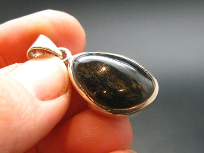 Very Rare Sterling Silver Nuumite Nuummite Pendant From Greenland - 1.1" - 4.33 Grams