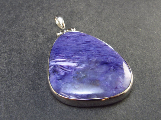 Lilac Stone!!! Stunning Silky Charoite Sterling Silver Pendant From Russia - 2.0" - 14.6 Grams