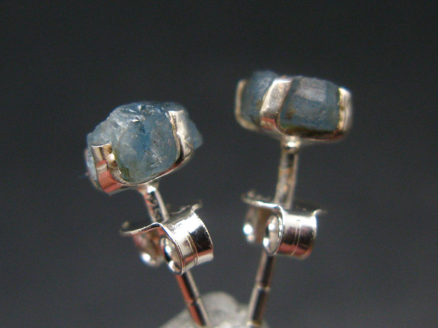 Santa Maria Aquamarine Crystal Stud Earrings In Sterling Silver From Brazil - 0.4"