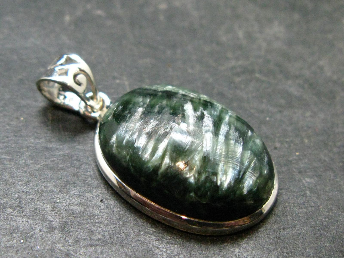 Seraphinite Clinochlore Silver Pendant From Russia - 1.3'' - 5.39 Grams