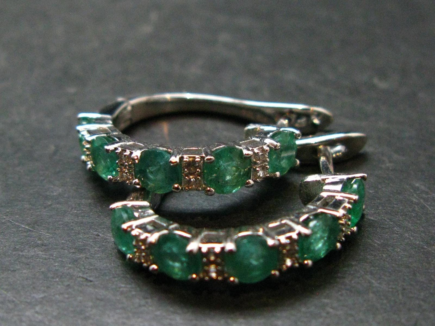 Gem Emerald Faceted Silver Earrings From Colombia - 4.33 Grams Total