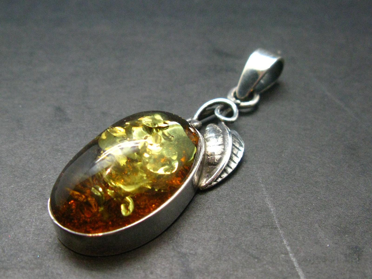 Natural Baltic Amber 925 Silver Pendant - 2.1"