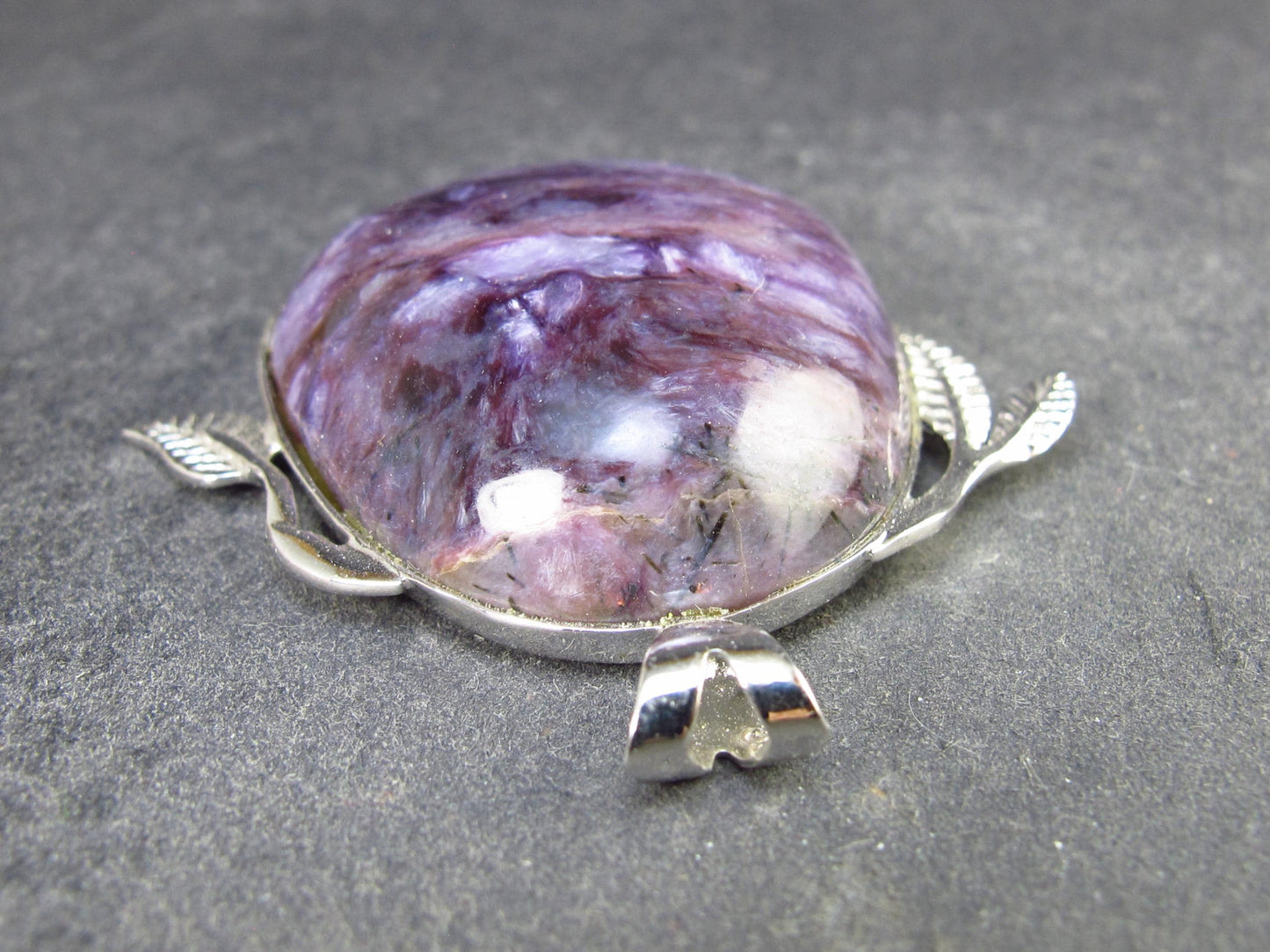 Rare High-Quality Charoite Pendant in SS From Russia - 1.6" - 18.5 Grams