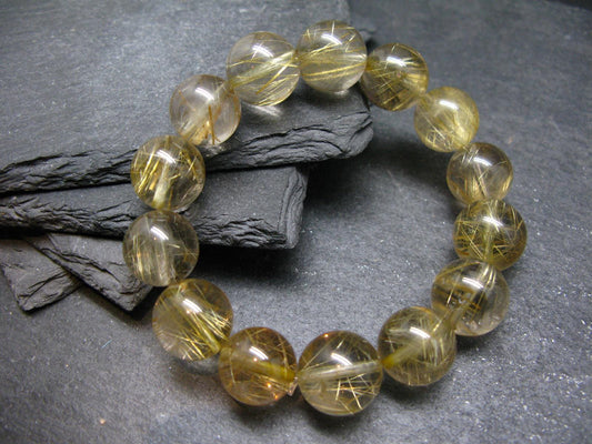 AAA Rutilated Quartz Genuine Bracelet ~ 7 Inches ~ 14mm Round Beads