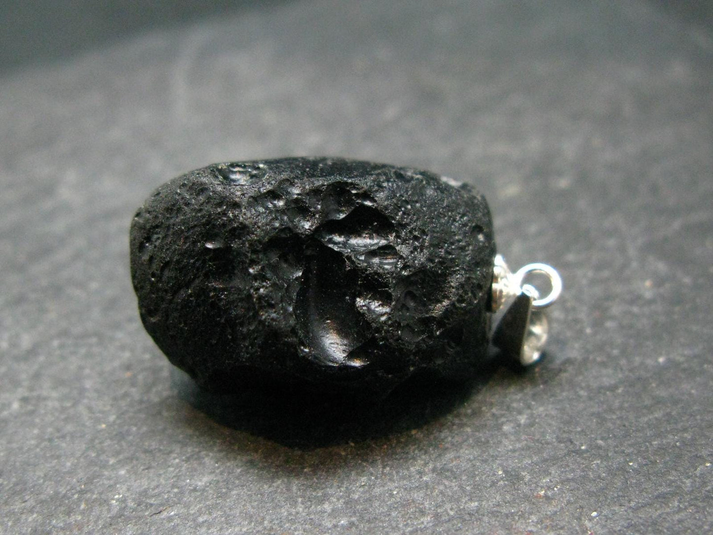 Tibetan Black Tektite Silver Pendant From Tibet - 1.1" - 5.74 Grams