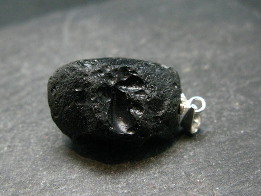 Tibetan Black Tektite Silver Pendant From Tibet - 1.1" - 5.74 Grams