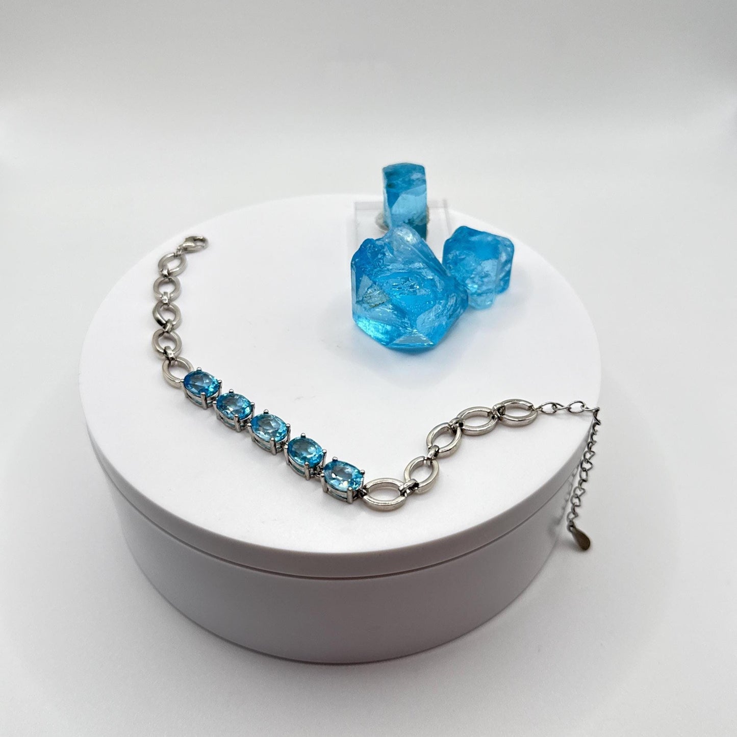 Swiss Blue Topaz Bracelet – Sterling Silver Oval-Cut Gemstone Jewelry - 9.69 Grams