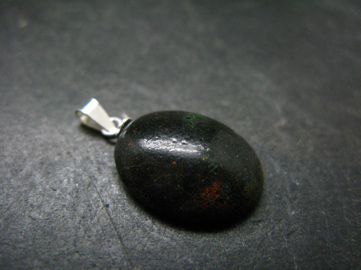 Rare Black Opal Sterling Silver Pendant From Australia - 0.9" - 1.77 Grams