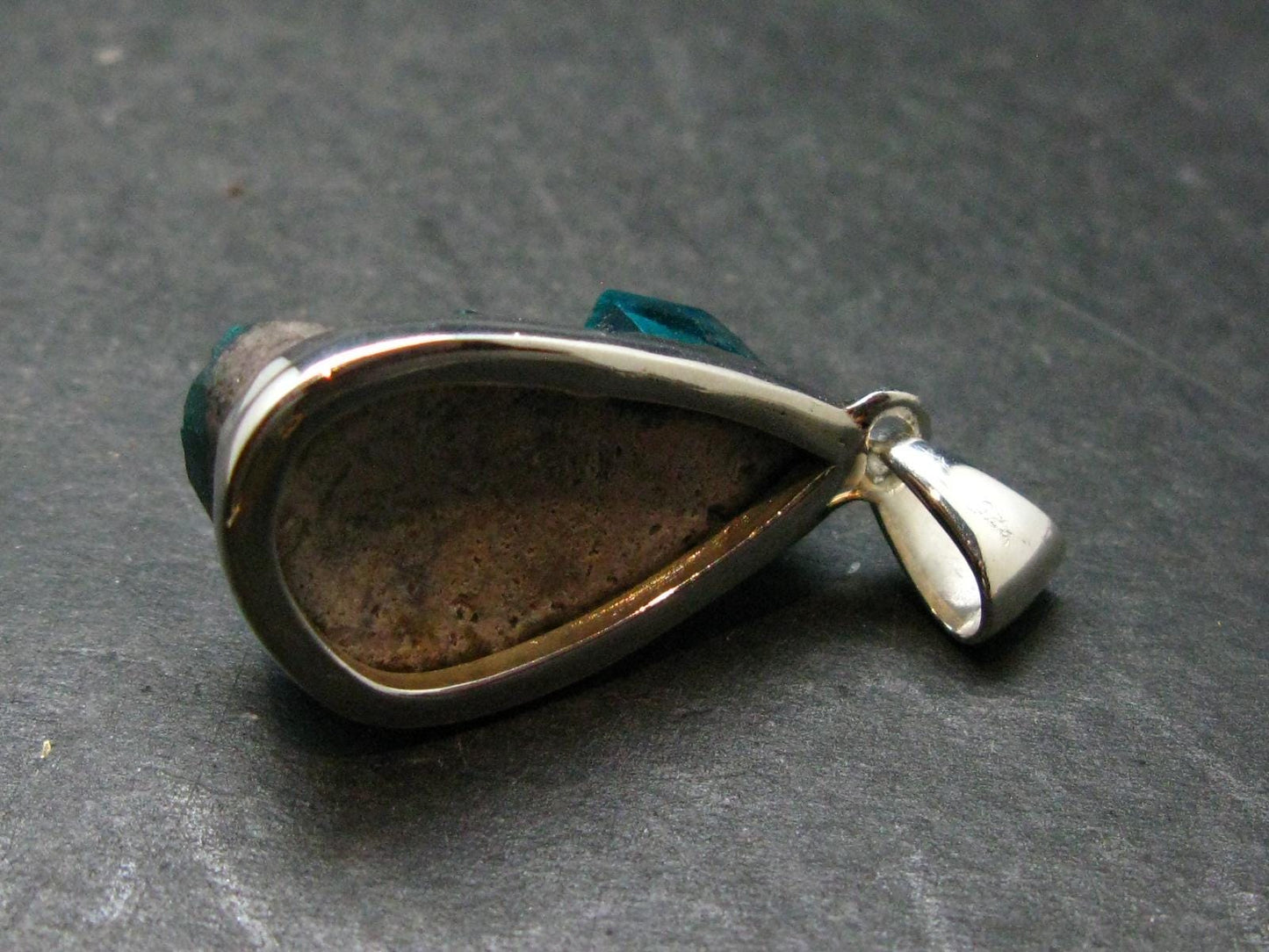 Dioptase Crystal Silver Pendant from Congo - 7.22 Grams - 1.4"