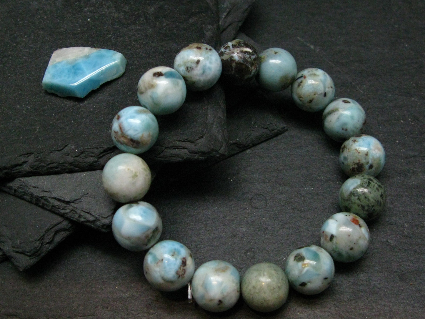 Larimar Genuine Bracelet ~ 7 Inches ~ 12mm Round Beads