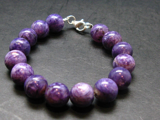 Charoite Genuine Bracelet - 25.84 Grams - 10mm Round Beads - 7 inches