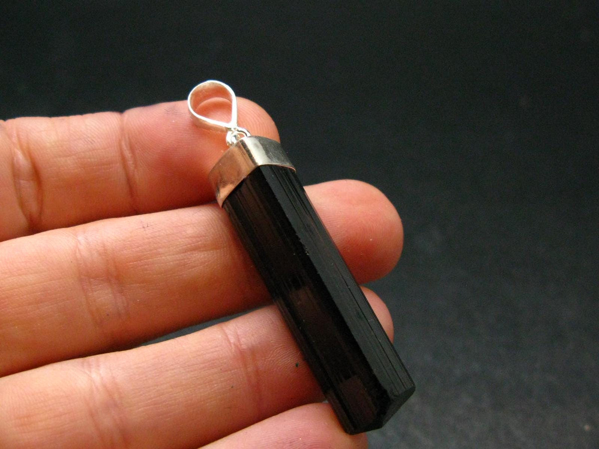 Black Tourmaline Schorl Silver Pendant From Brazil - 2.0" - 9.78 Grams