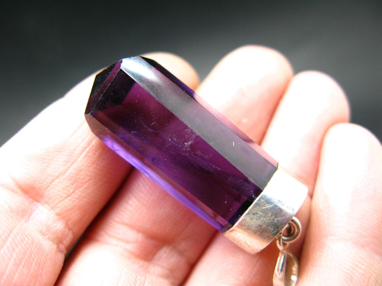 Genuine Rich Purple Faceted Amethyst Silver Pendant From Brazil - 2.1" - 14.48 Grams