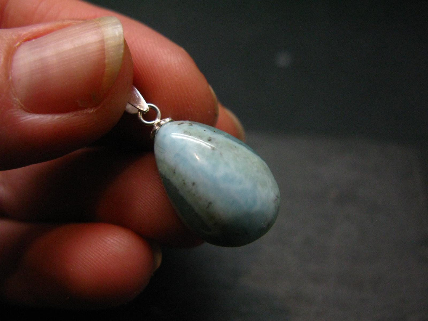 Rare Blue Larimar Pectolite Silver Pendant From Dominican Republic - 0.9"