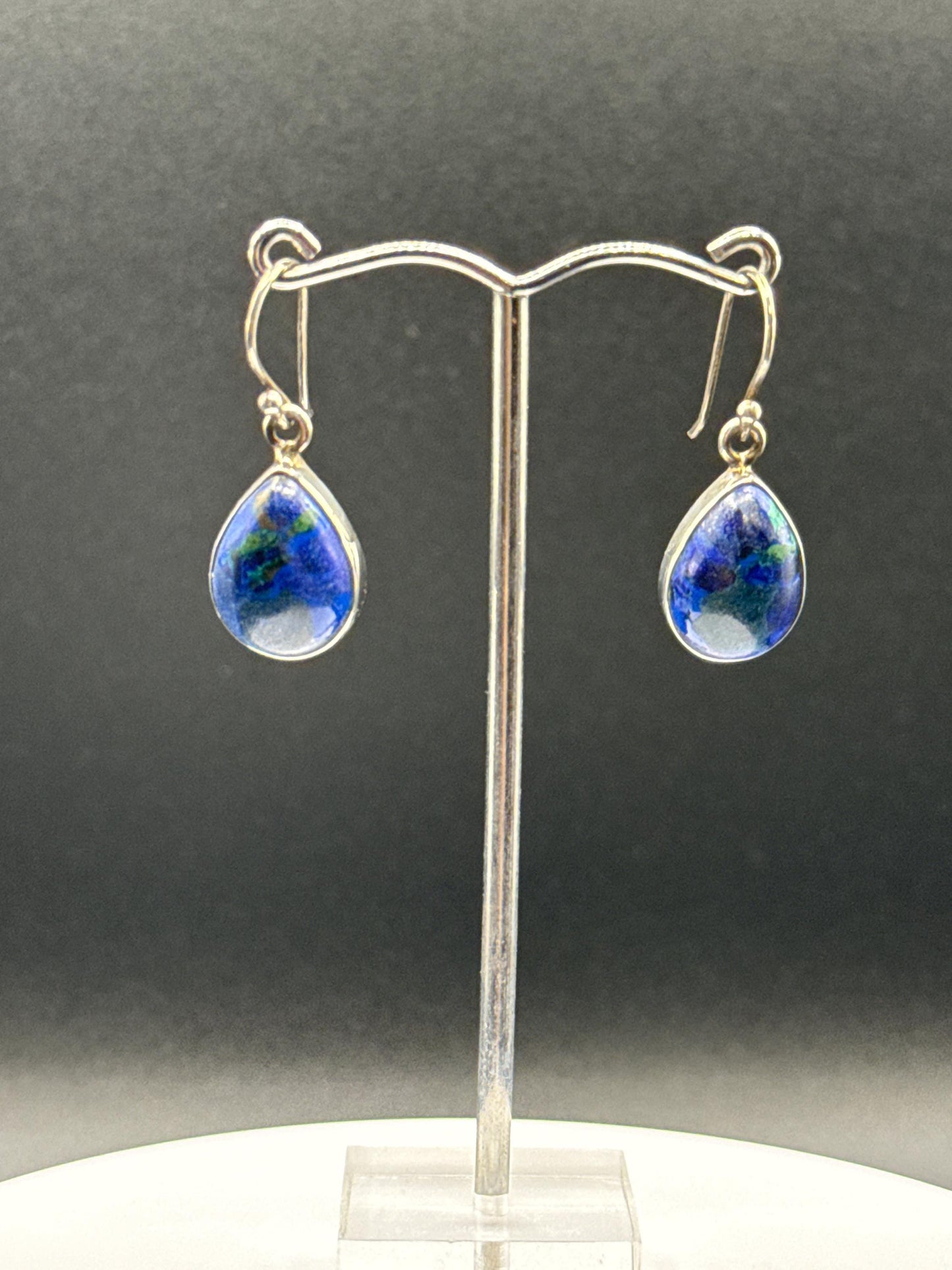 Azurite Teardrop Earrings | Sterling Silver Dangle | Blue Crystal Jewelry