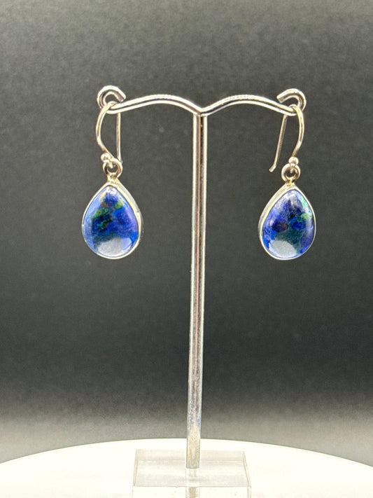 Azurite Teardrop Earrings | Sterling Silver Dangle | Blue Crystal Jewelry