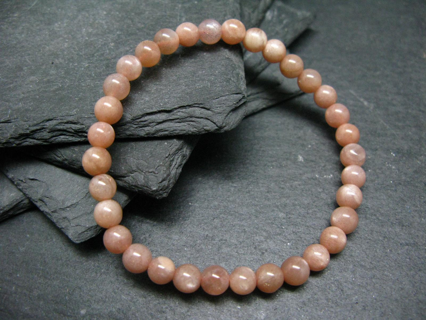Pink Moonstone Genuine Bracelet ~ 7 Inches ~ 6mm Round Beads