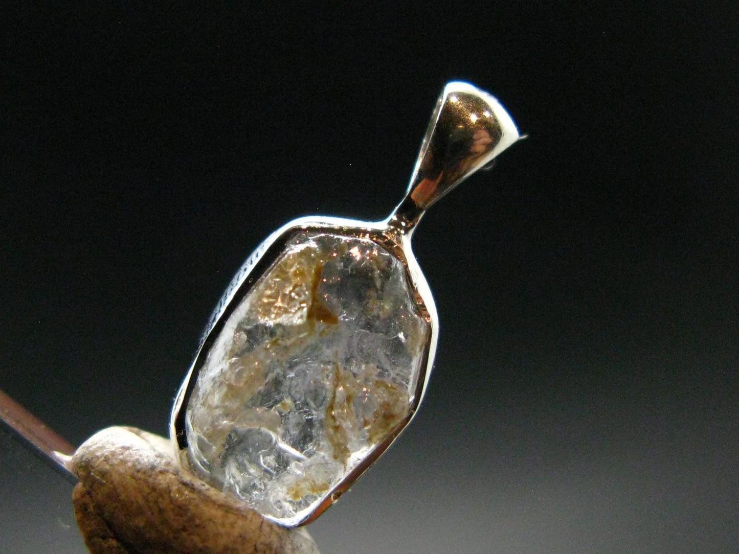 Gray Herderite Silver Pendant from Africa - 0.7" - 1.18 Grams