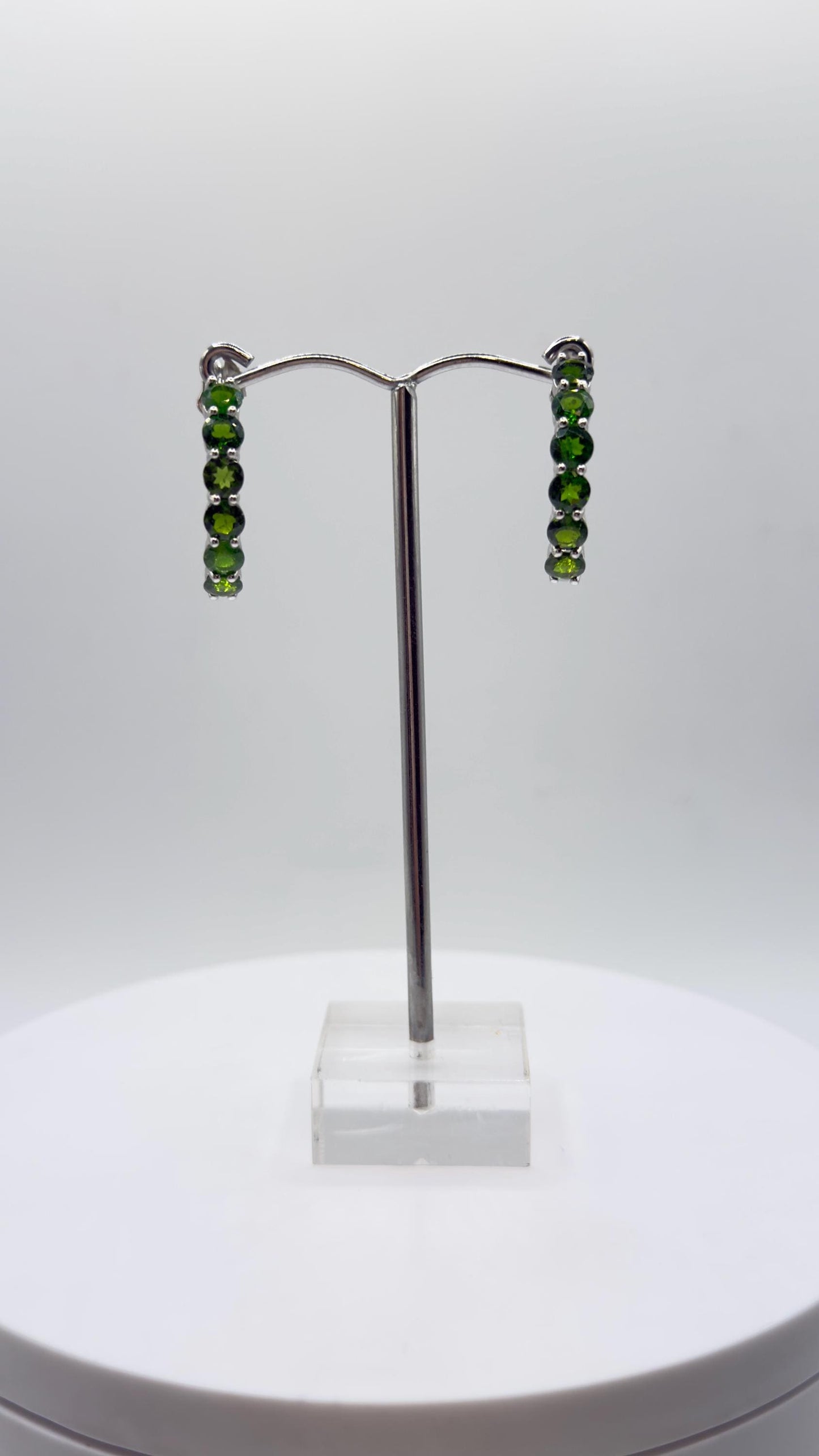 Green Helenite Hoop Earrings – Sterling Silver Hoops with Helenite