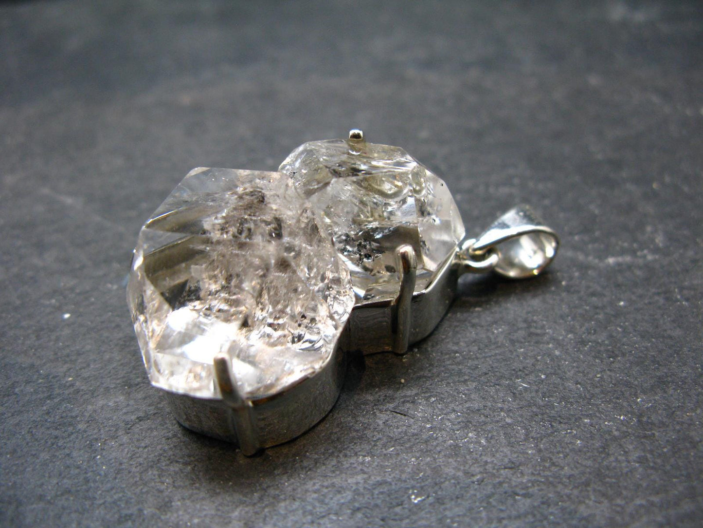 Fine Natural Herkimer Diamond Silver Pendant From New York - 1.8" - 25.40 Grams