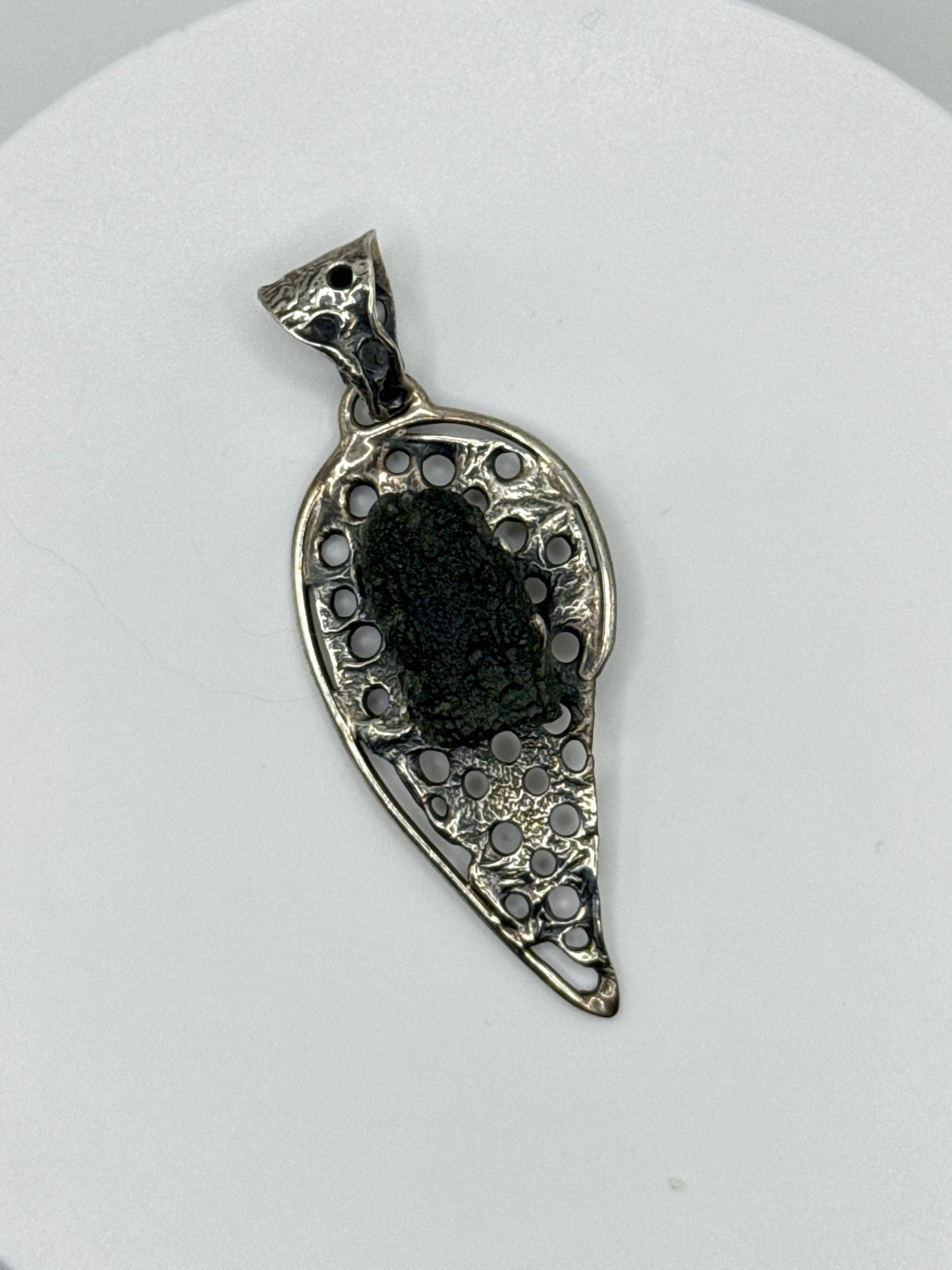 Natural Moldavite Pendant | Sterling Silver | Tektite from Czech Republic | Unique Green Crystal Jewelry - 9.75 Grams