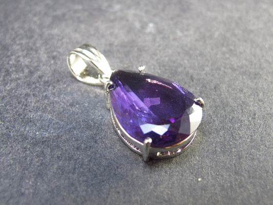 Large Genuine Rich Purple Faceted Amethyst Sterling Silver Pendant From Brazil - 1.2" - 4.65 Grams