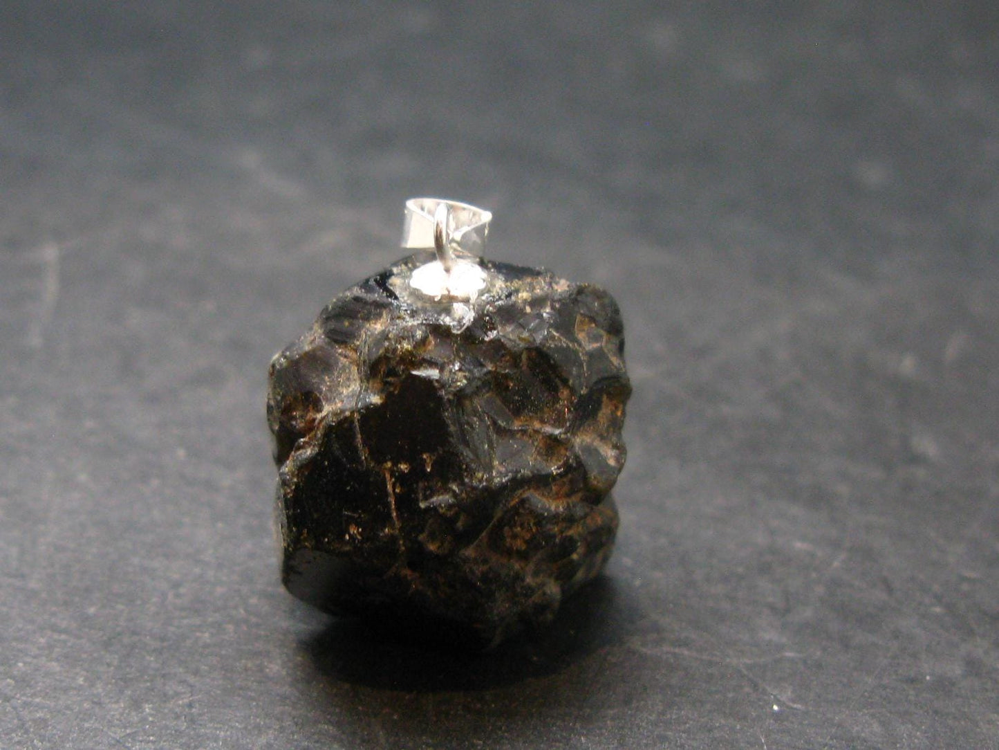Sharp Black Melanite Andradite Garnet Silver Pendant From Mali - 0.9" - 10.40 Grams