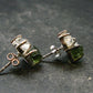 Moldavite & Herkimer Diamond Silver Stud Earrings - 0.7" - 2.61 Grams