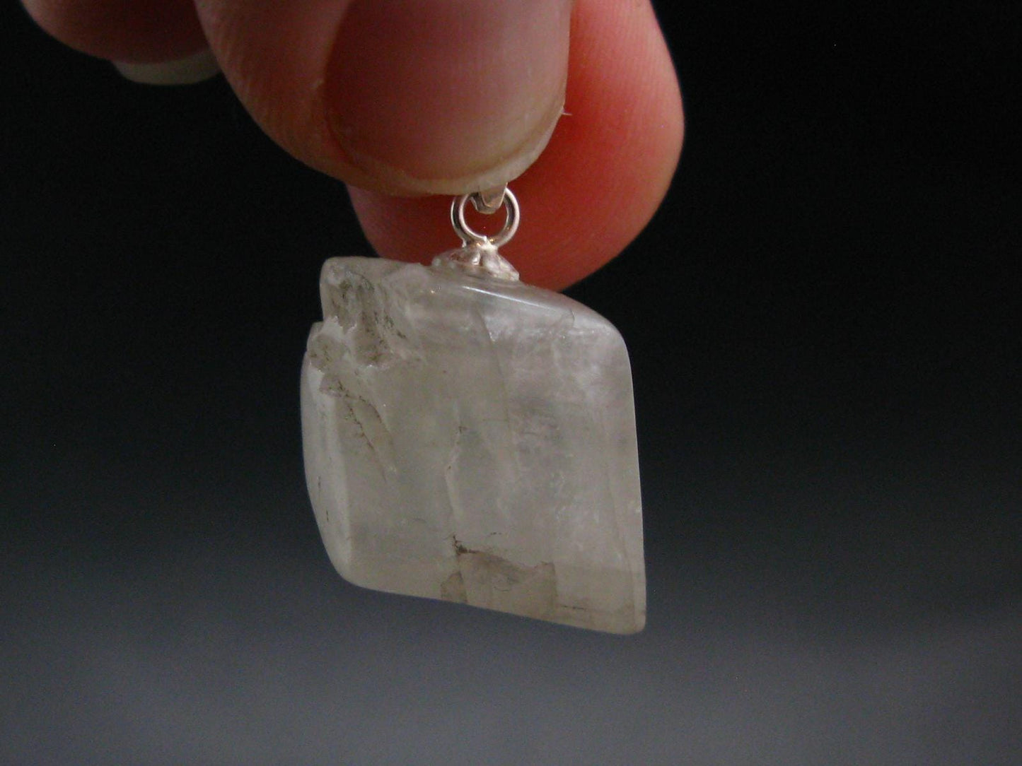 Clear Petalite Crystal Silver Pendant from Brazil - 1.0" - 3.74 Grams