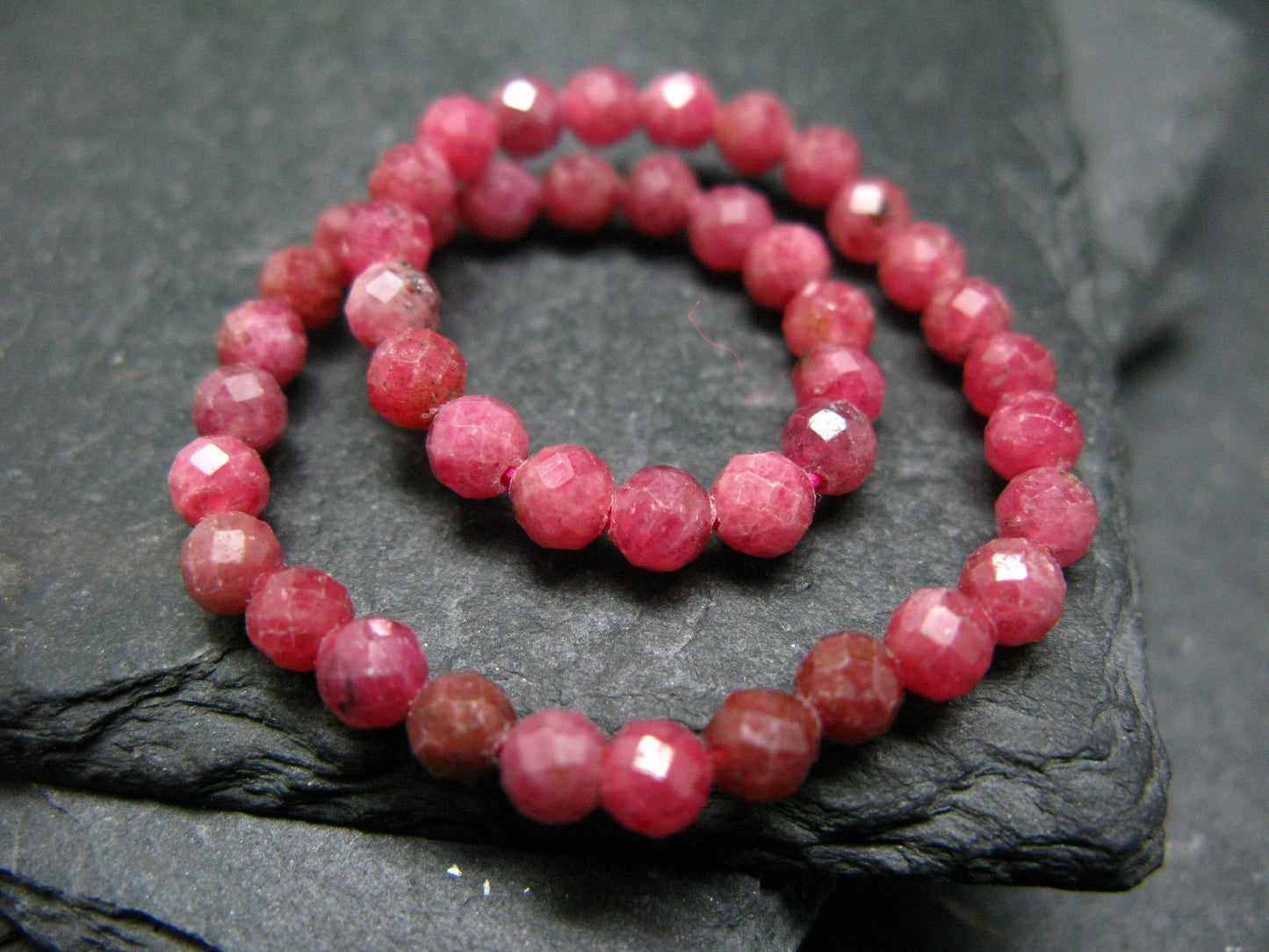 Rhodonite Gem Genuine Bracelet ~ 7 Inches ~ 4mm Round Facetted Beads