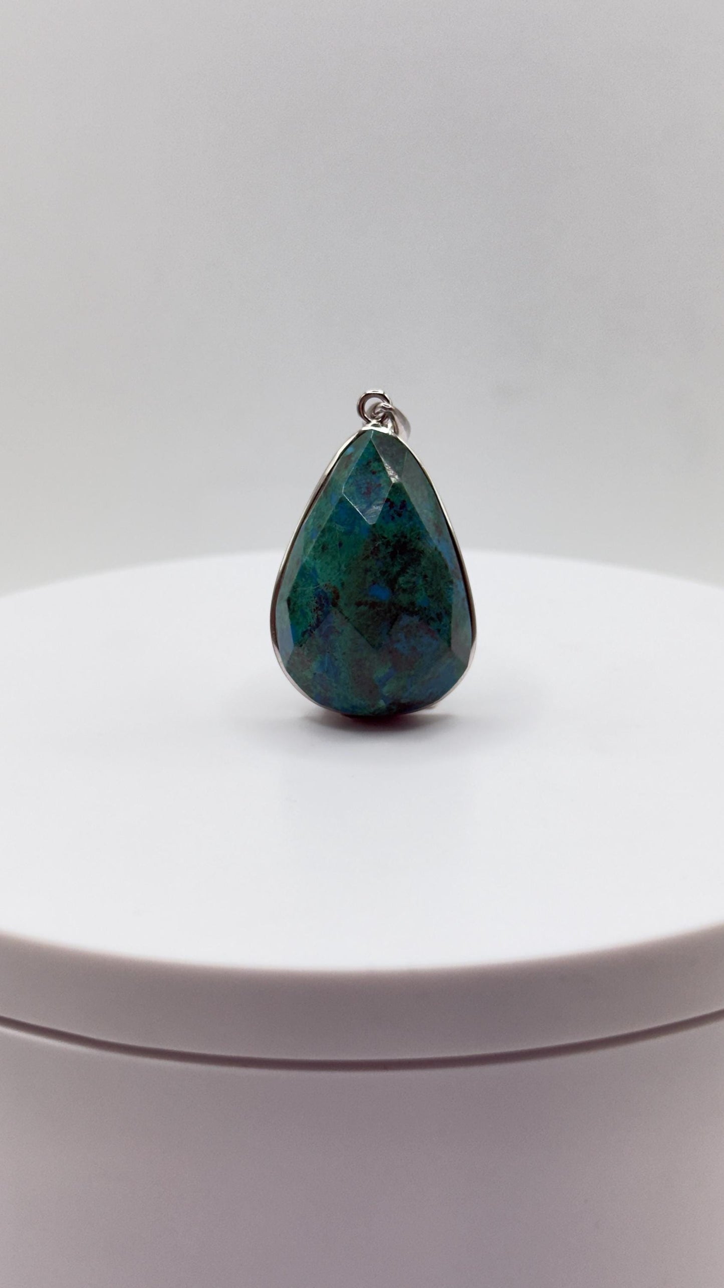 Chrysocolla Pendant Faceted Blue Green Gemstone Silver Necklace Statement Jewelry Natural Stone Gift