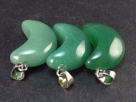 Lot of 3 Natural Green Aventurine Puffed Moon Pendant From India