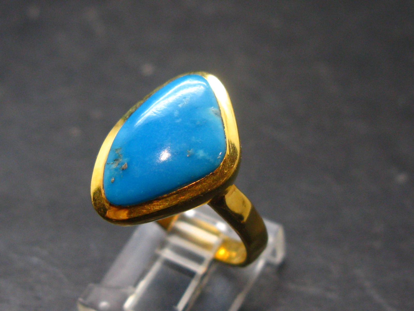 Genuine Turquoise Sterling Silver Gold Plated Ring Adjustable Size7.5 - 5.11 Grams