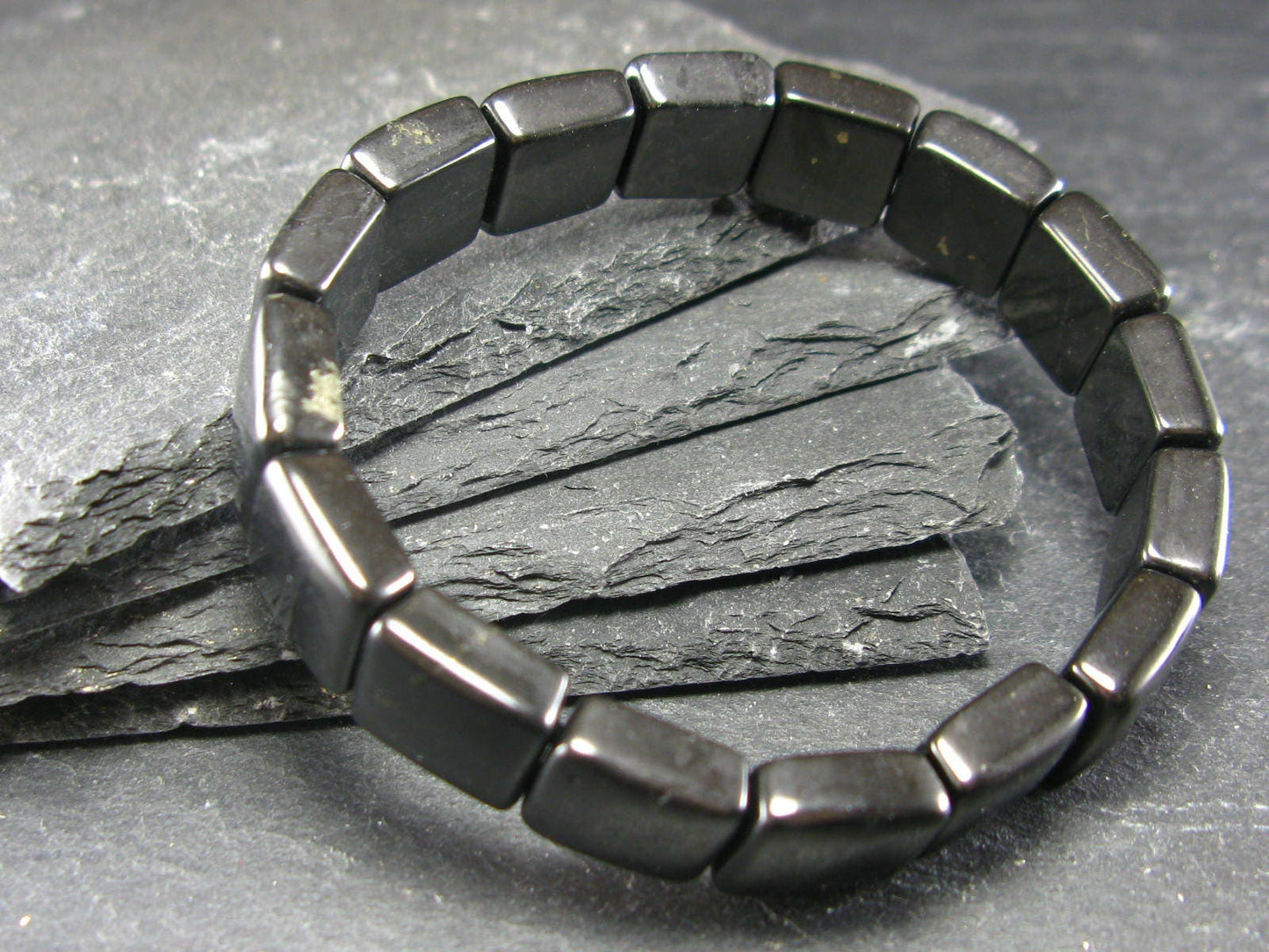 Shungite Genuine Bracelet ~ 7 Inches ~ 12mm Square Beads