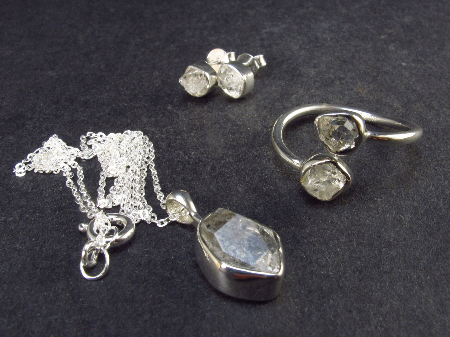 Natural Herkimer Diamond Silver Set From New York - 5.6 Grams