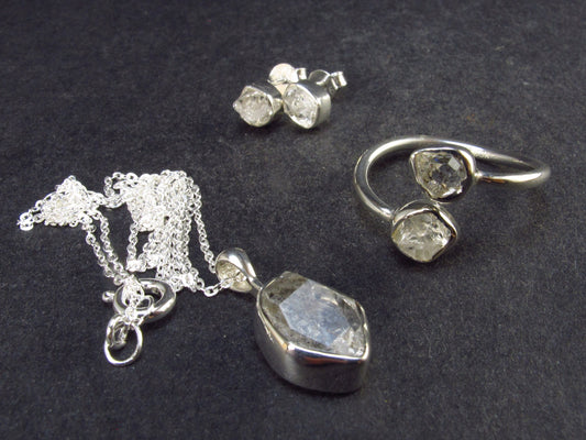Natural Herkimer Diamond Silver Set From New York - 5.6 Grams