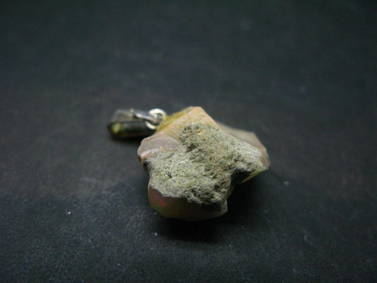 Natural Unpolished Rough Opal With Play of Color 925 Silver Pendant from Ethiopia - 0.8" - 1.64 Grams