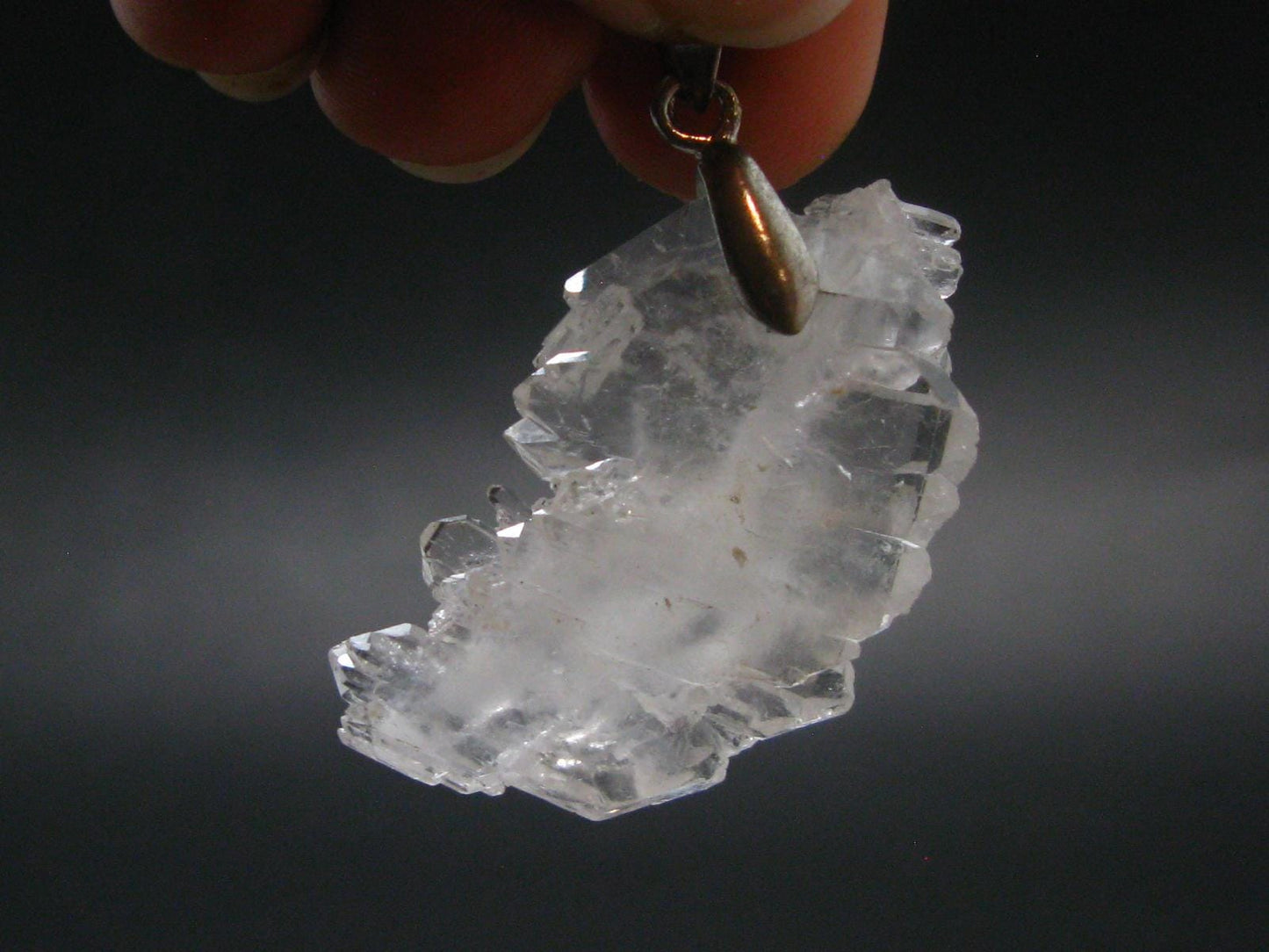Faden Quartz Crystal Silver Pendant From Brazil - 1.6"