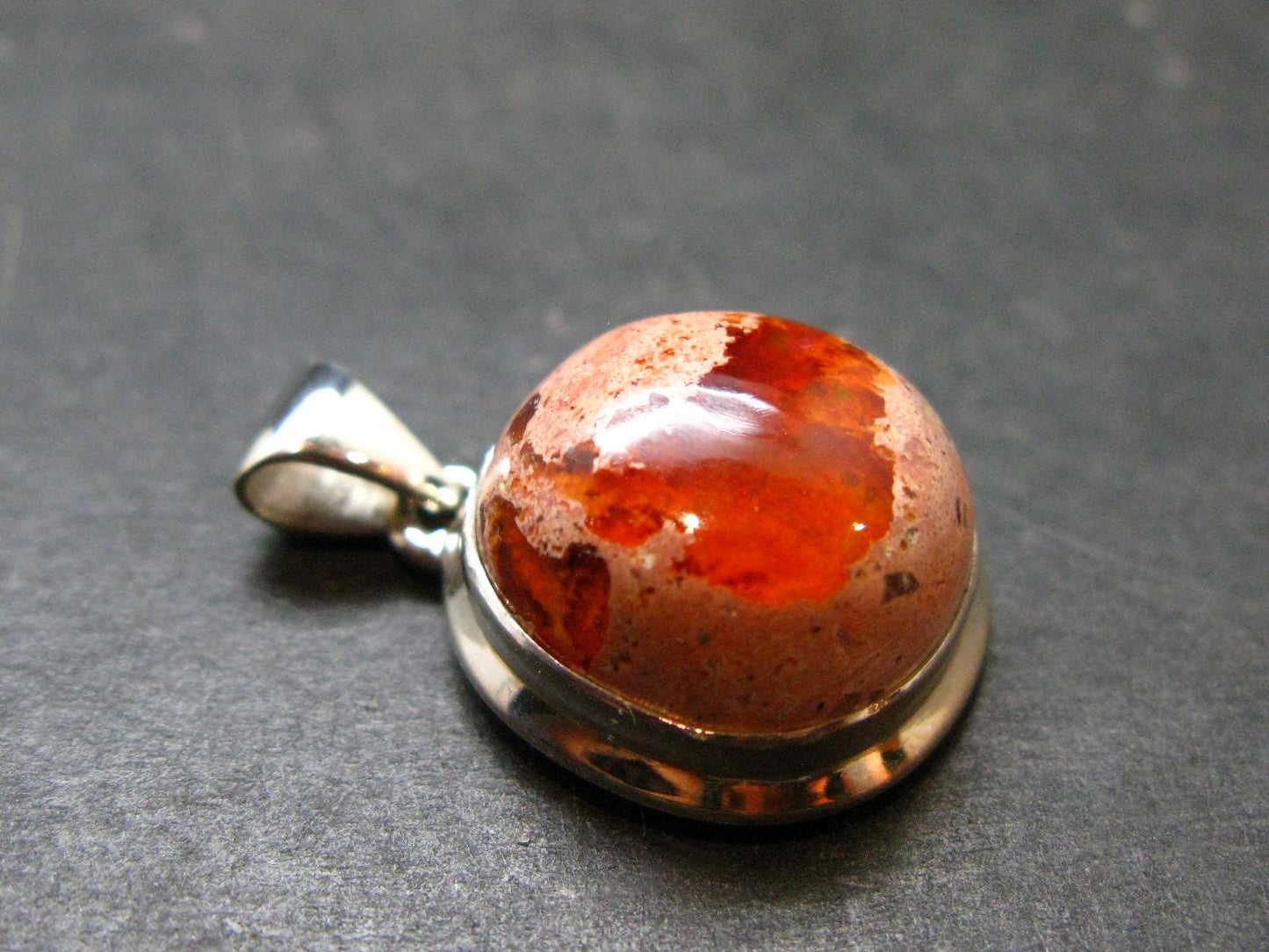 Fire Opal Sterling Silver Pendant From Mexico - 1.1" - 6.21 Grams