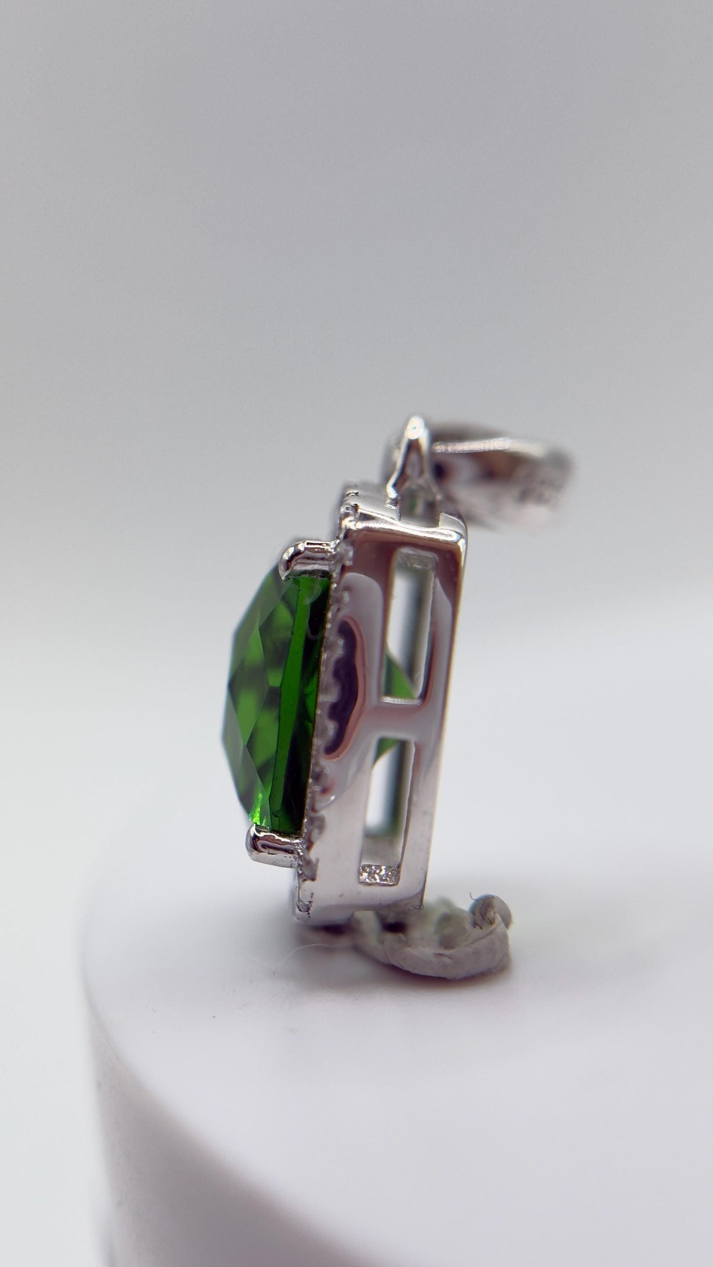Green Helenite Cushion Cut Halo Pendant – Sterling Silver Statement Gemstone Necklace Pendant
