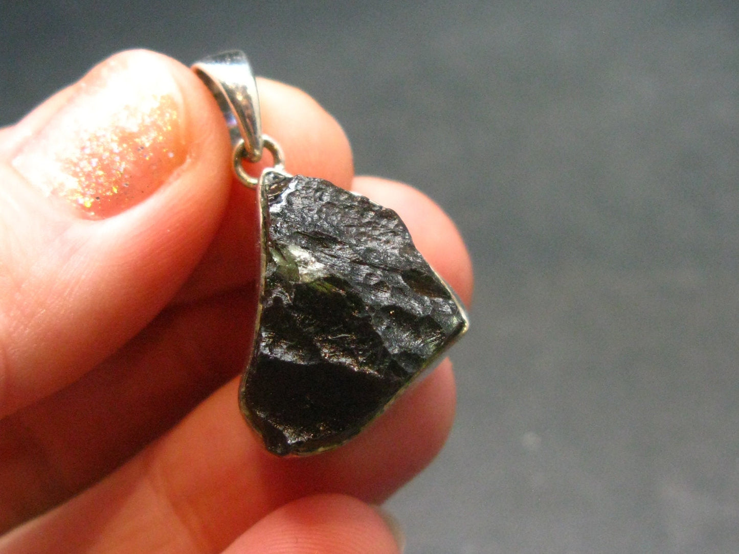 Shape!! Natural Gem Moldavite Tektite SS Pendant From Czech Republic - 5.8 Grams - 1.2"