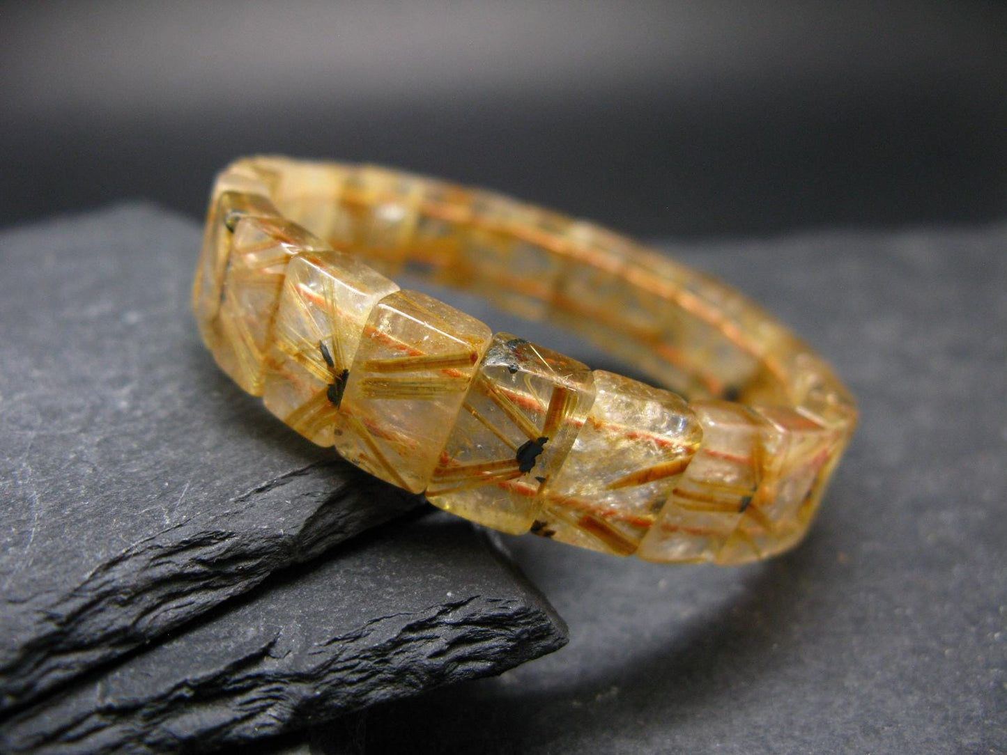 Rutilated Quartz (Rutile & Hematite) Genuine Bracelet ~ 7 Inches ~ 13mm Oval Beads