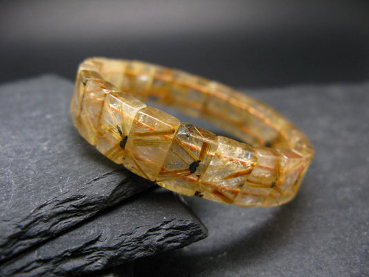 Rutilated Quartz (Rutile & Hematite) Genuine Bracelet ~ 7 Inches ~ 13mm Oval Beads