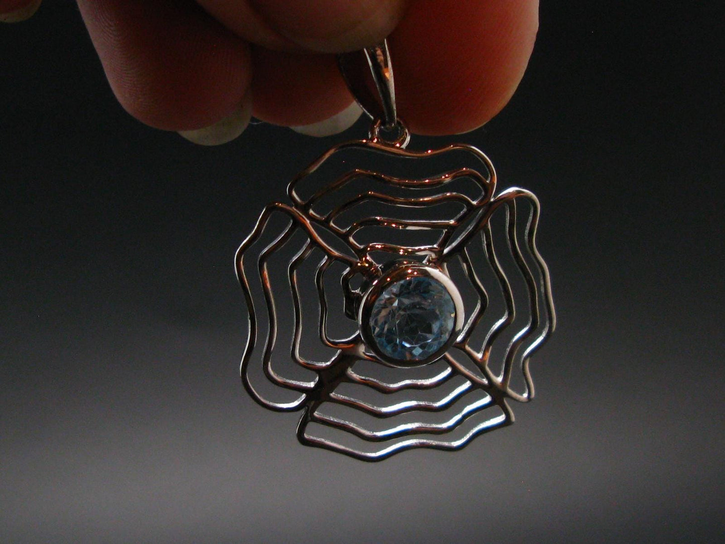 Blue Topaz Sterling Silver Pendant From Brazil - 1.4" - 3.50 Grams