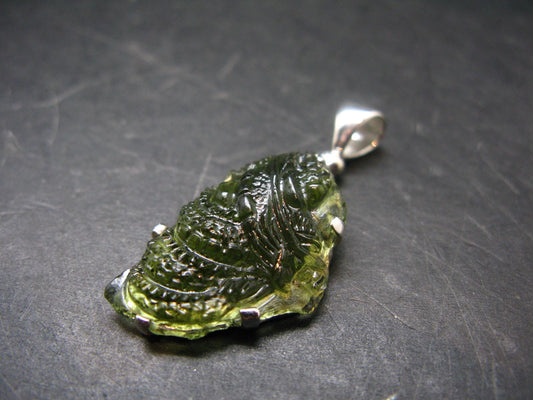 Moldavite Tektite Silver Dragon Pendant from Czech Republic - 1.7" - 6.29 Grams